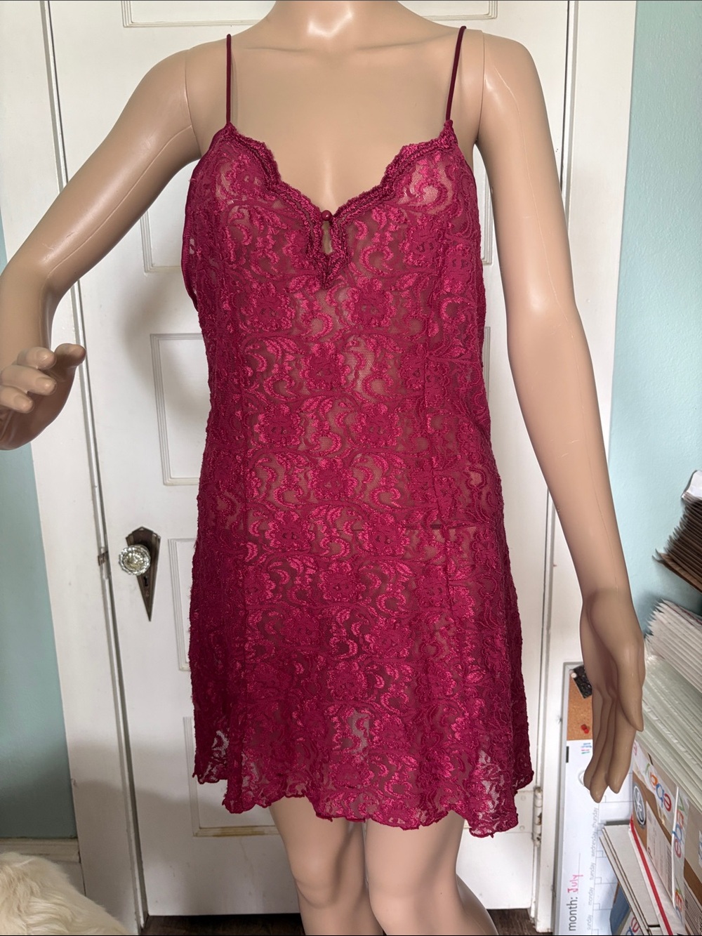 Intimate Moods Lace Slip Chemise in Deep Berry Women Intimates & Sleepwear M